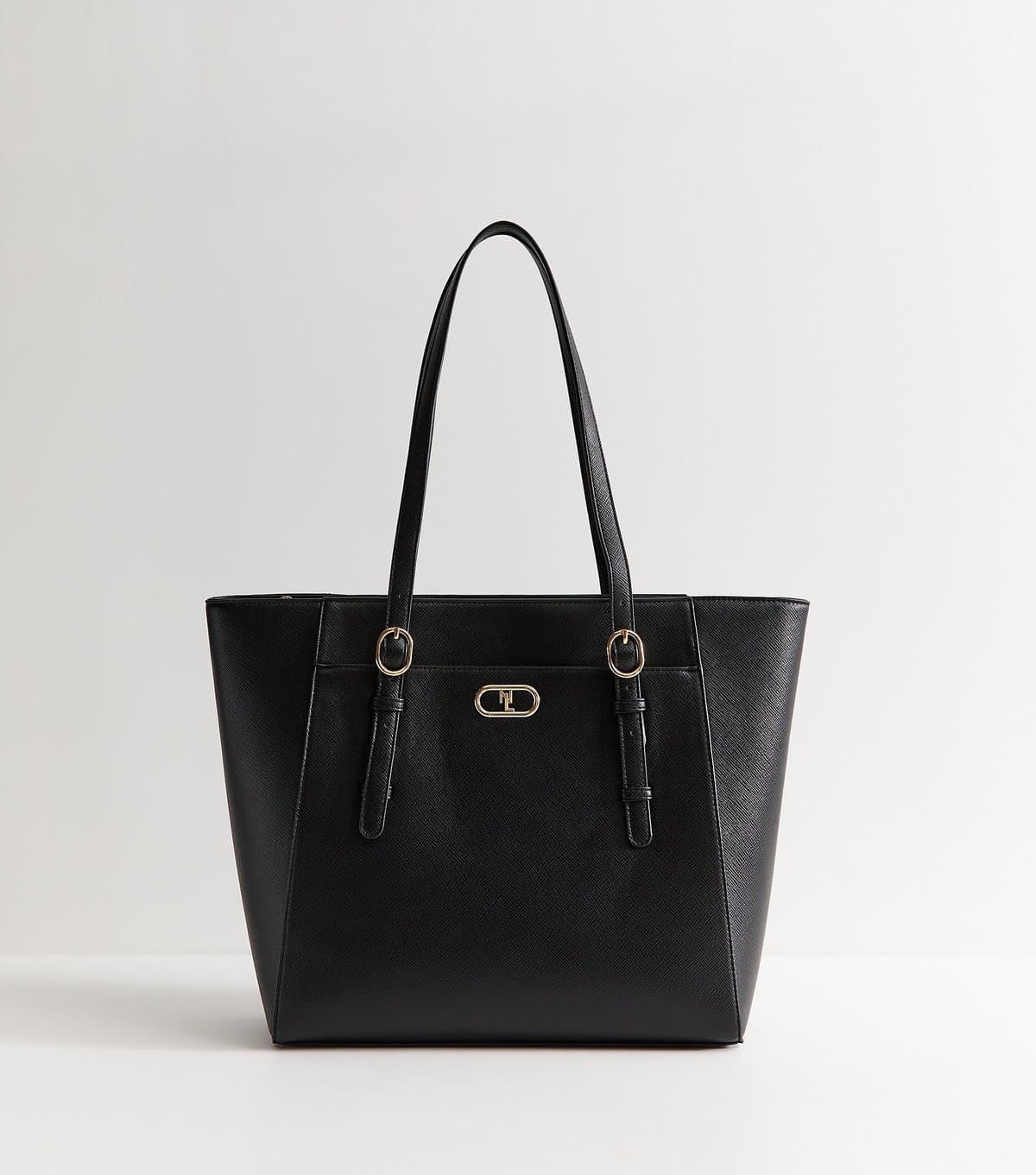 New Look Black Textured Faux Leather Slim Strap Tote Bag Vegan New Look