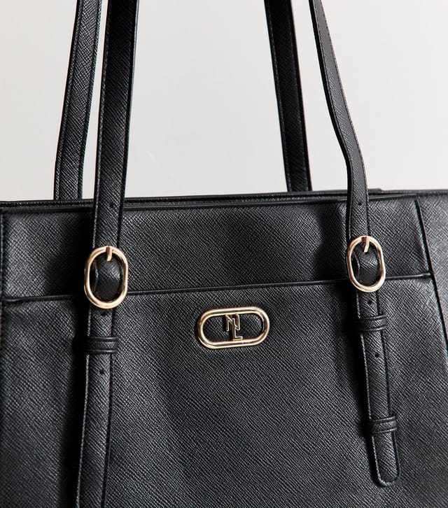 New Look Black Textured Faux Leather Slim Strap Tote Bag Vegan New Look - 3