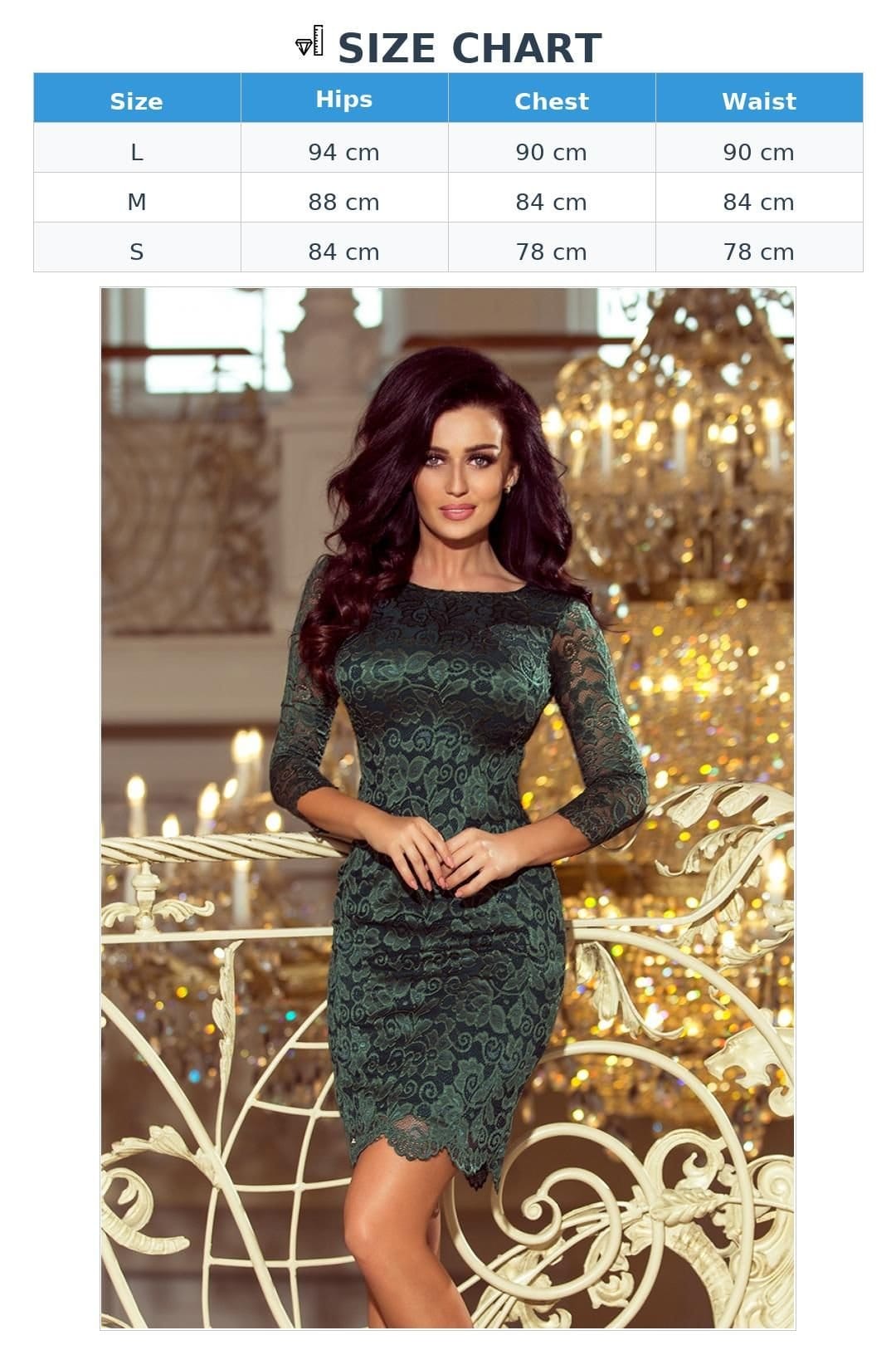 Love Lace Love Lace Women's Evening Lace Fitted Dress with Flared Hem in Green - 4