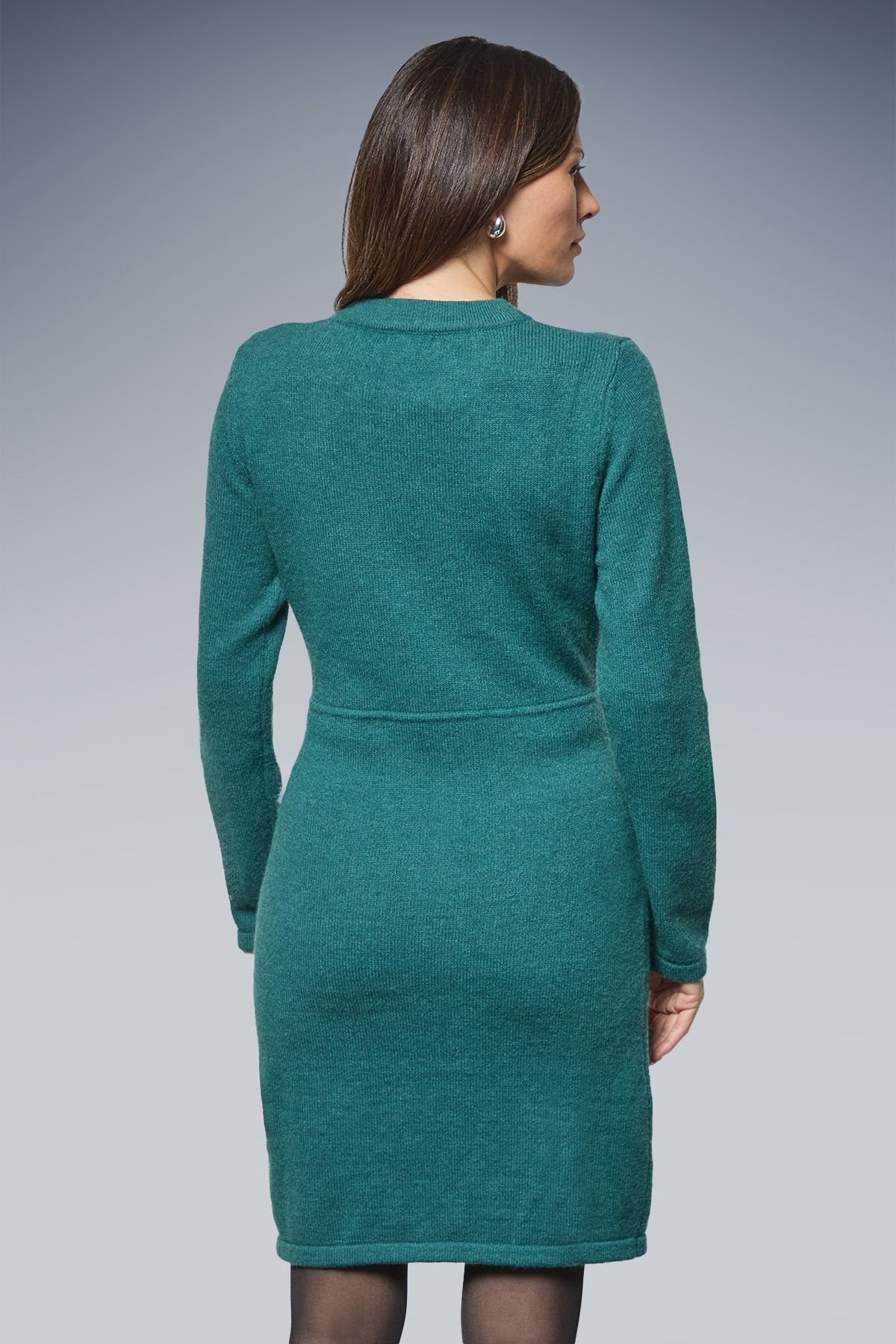 Wallis Wallis Women's Embellished Bow Fringe Detail Kitted Dress in Teal - 3