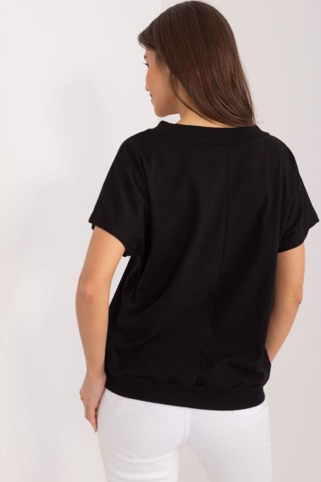 Love Lace Love Lace Women's Cotton Heart Neck Embroidered Flower Pocket Blouse in Black - 3