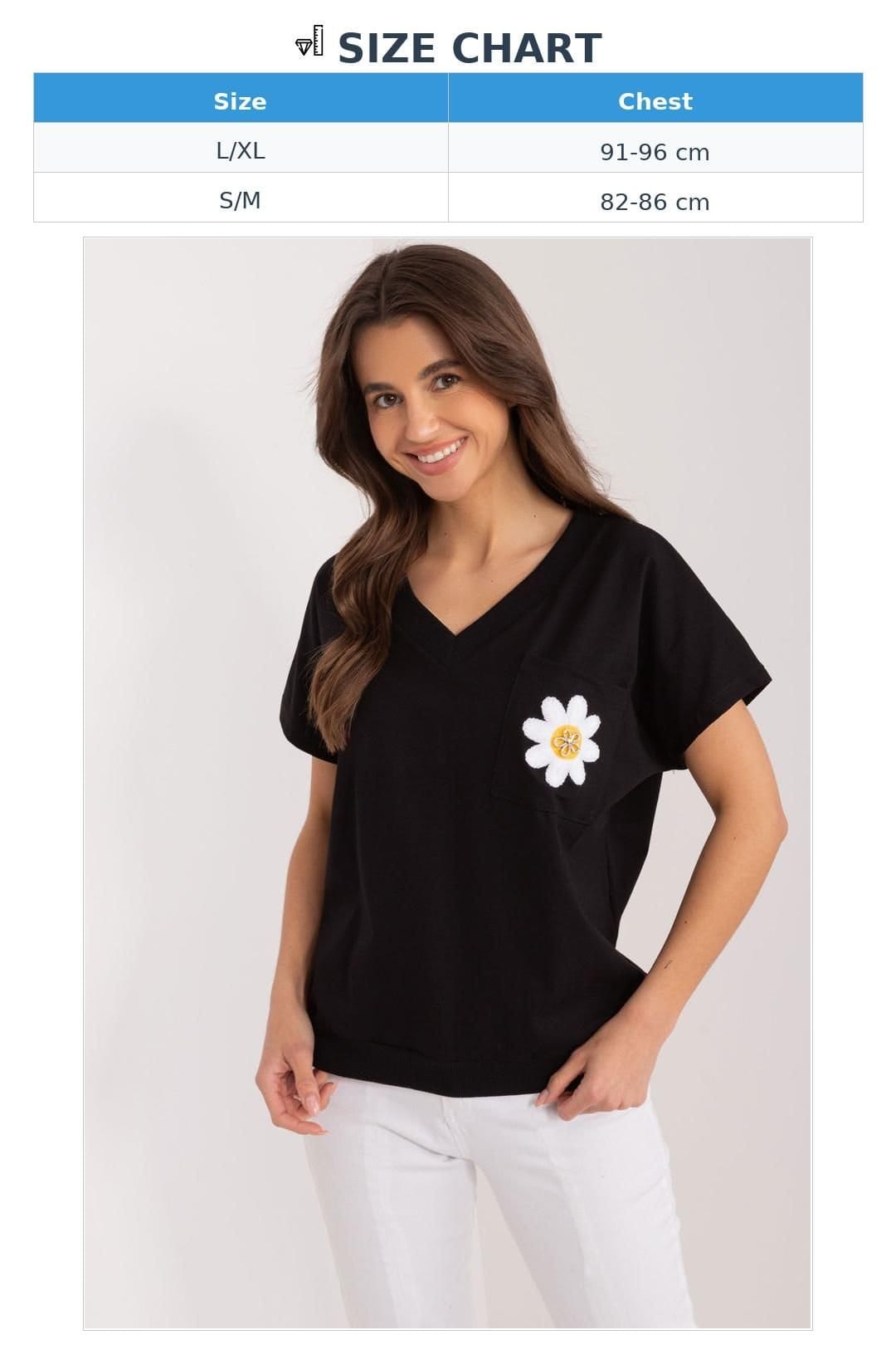Love Lace Love Lace Women's Cotton Heart Neck Embroidered Flower Pocket Blouse in Black - 4