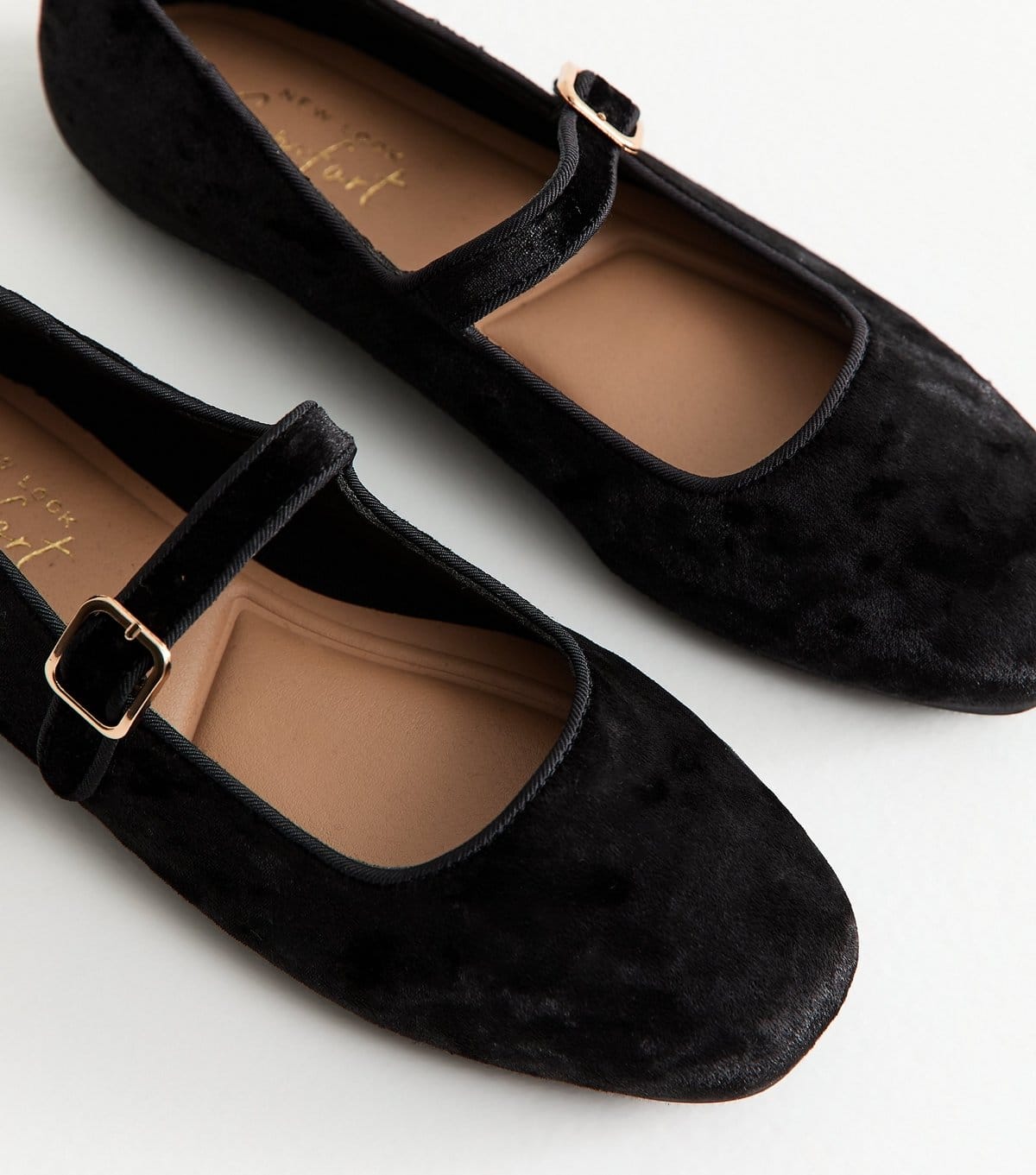 New Look Women's Black Velvet Mary Jane Shoes Vegan New Look - 4