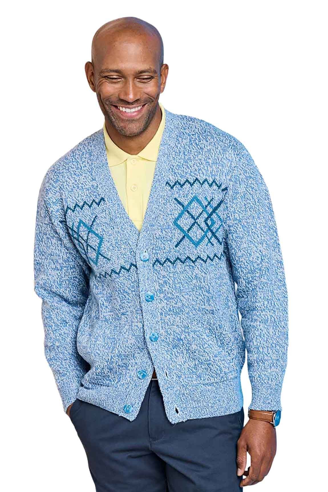 Tootal Tootal Men's Jacquard Button Cardigan with Pockets, Smart Casual Classic Fit in Royal - 2