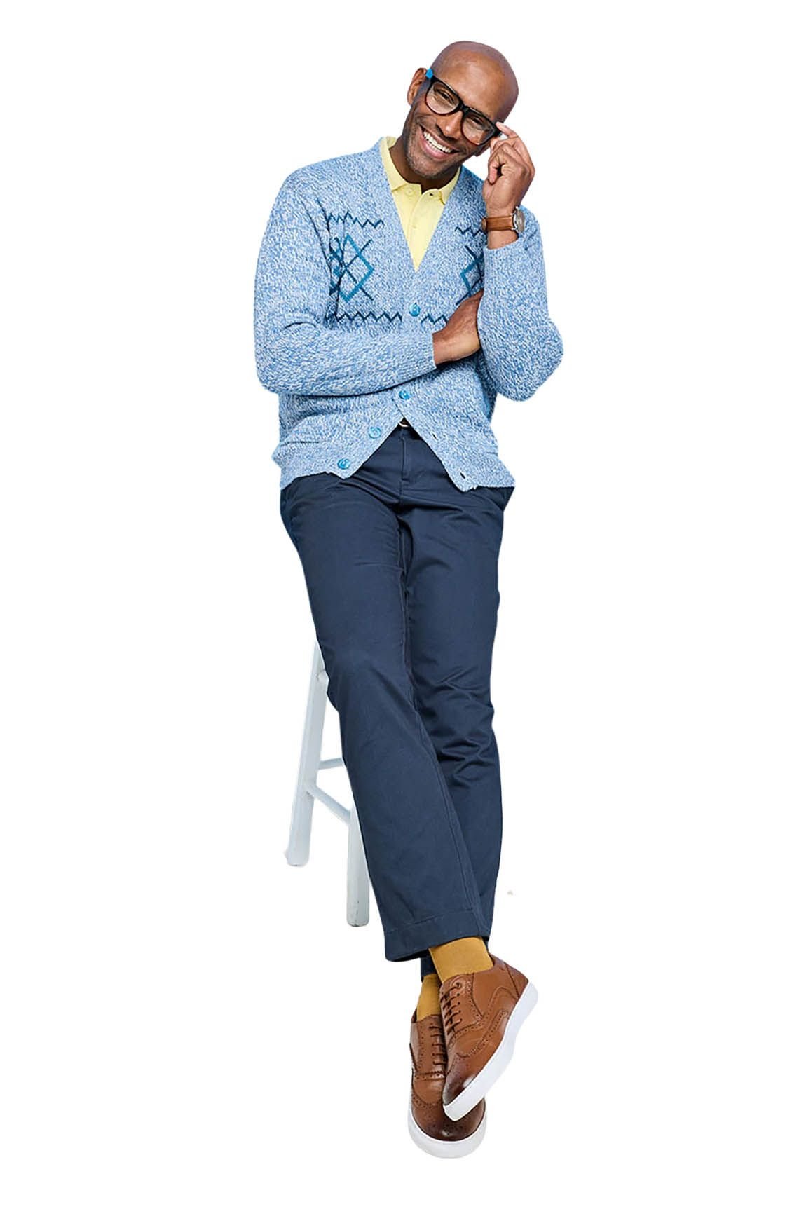 Tootal Tootal Men's Jacquard Button Cardigan with Pockets, Smart Casual Classic Fit in Royal - 3