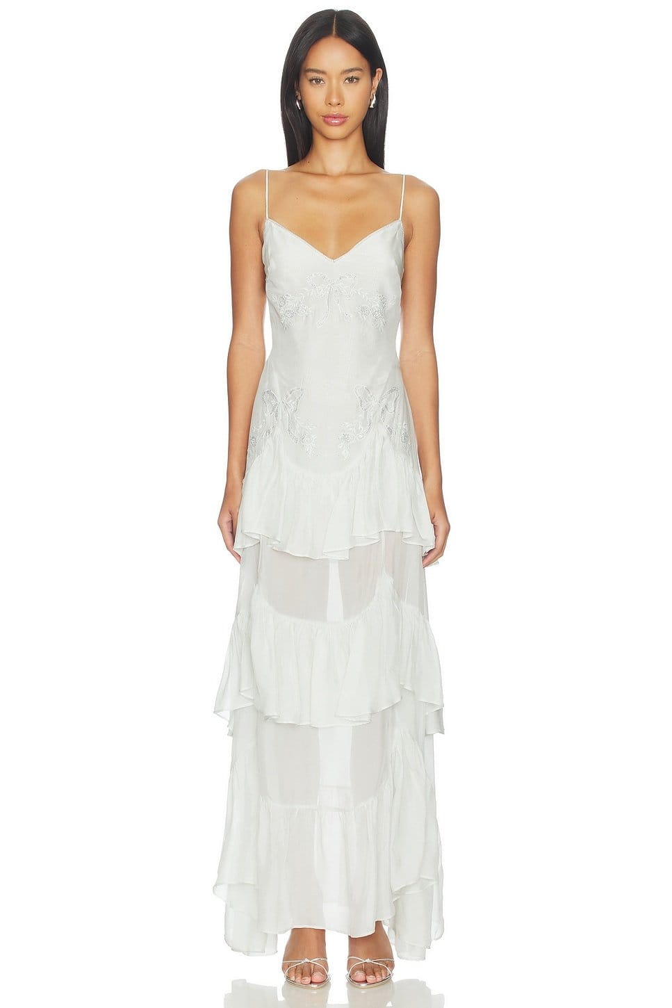 Revolve White Lace V-Neck Maxi Dress