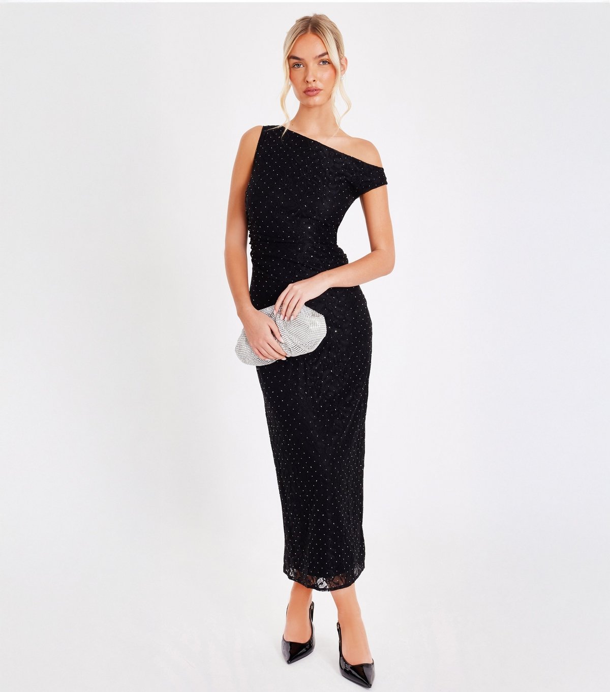 Quiz Women's Black Diamante Lace Midaxi Dress Quiz New Look - 4