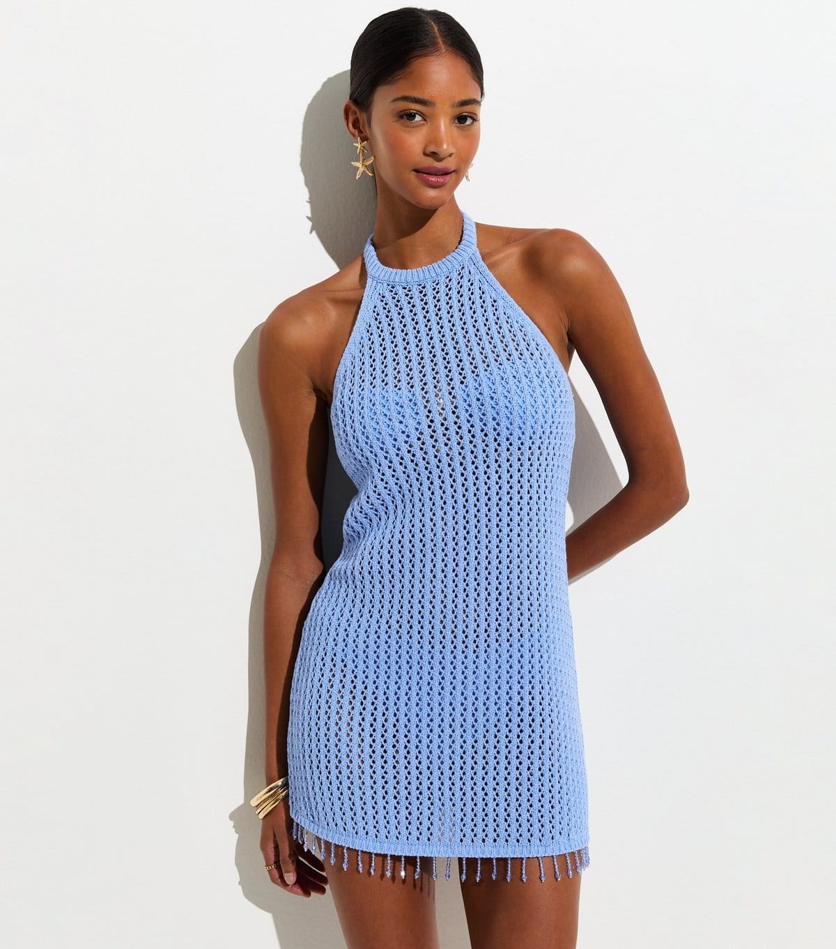 New Look Beachy Blue Crochet Mini Dress