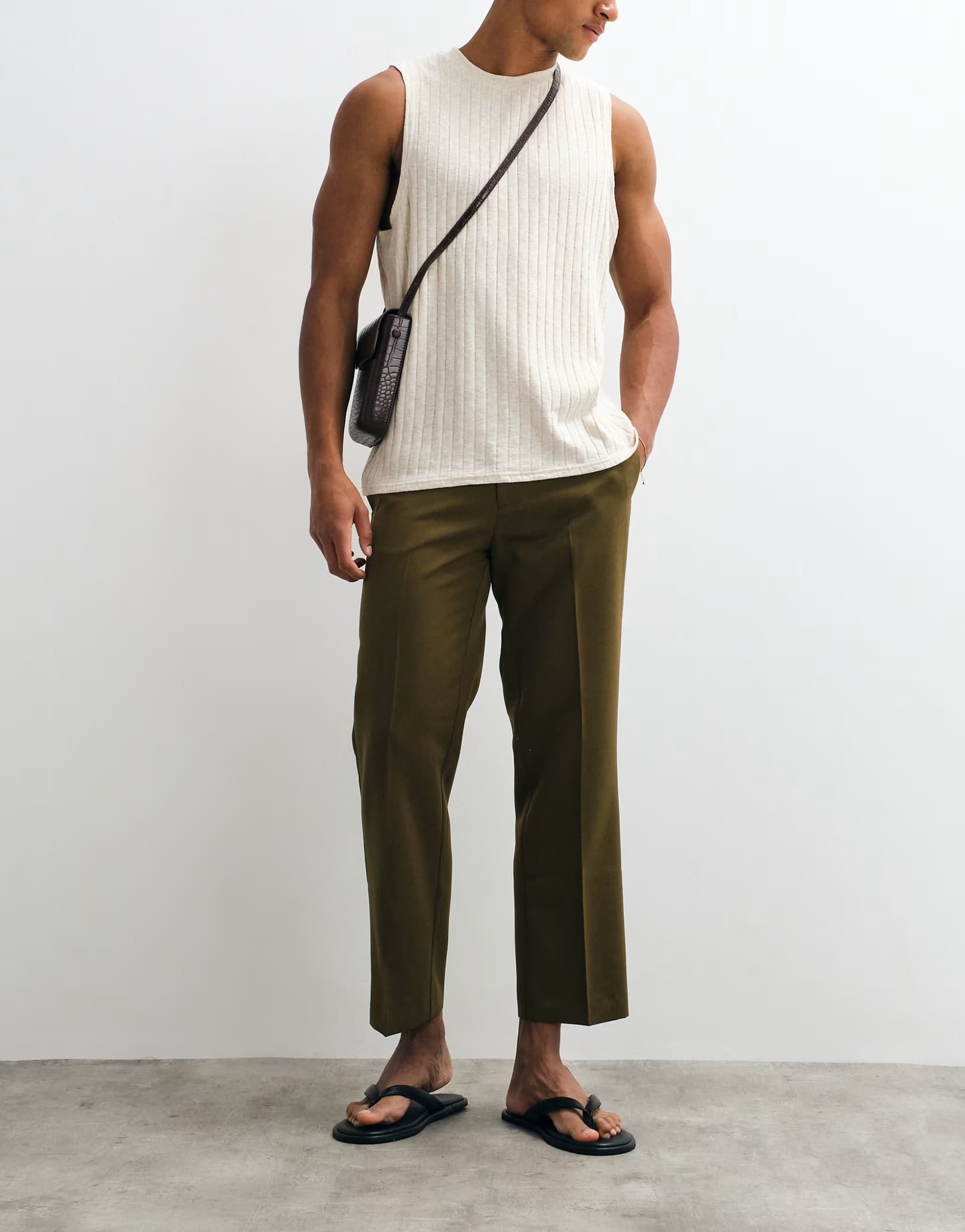 ASOS ASOS Olive Green Smart Straight Cropped Trousers