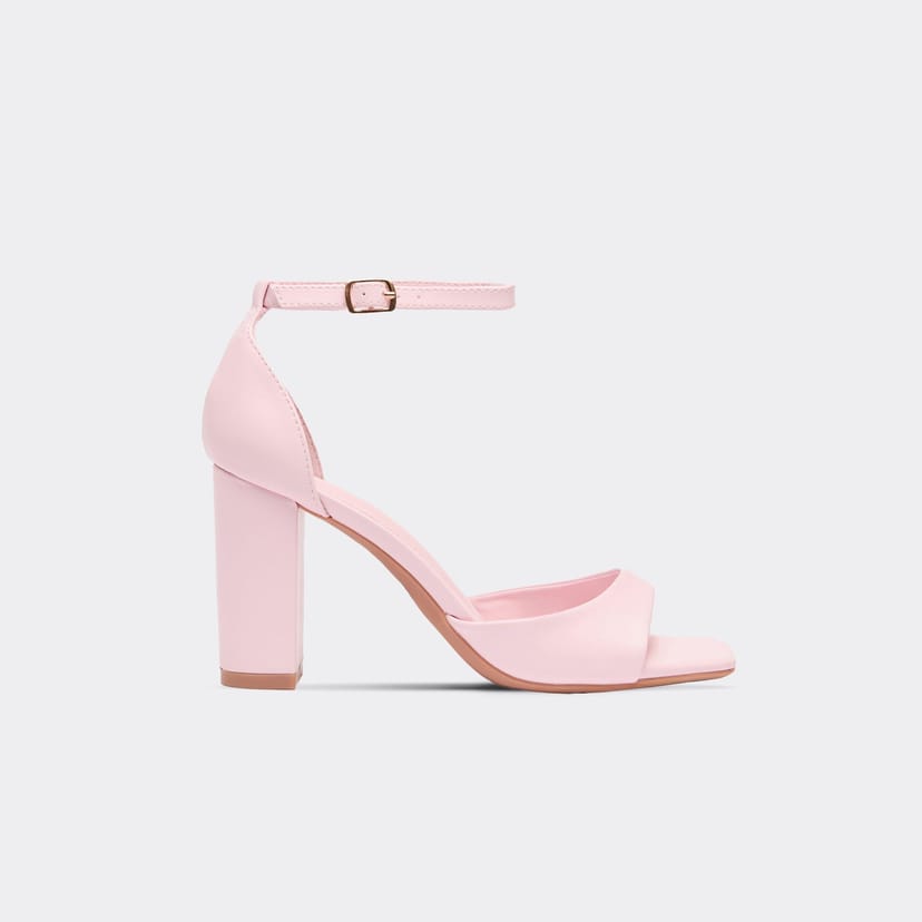 EGO Buddi Ankle Strap Peep Toe Block Heel In Pink Faux Leather, Women's Size UK 3 - 1
