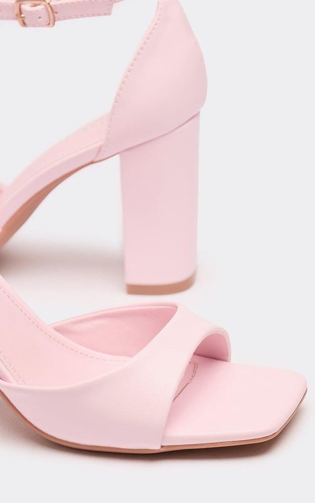 EGO Buddi Ankle Strap Peep Toe Block Heel In Pink Faux Leather, Women's Size UK 3 - 2