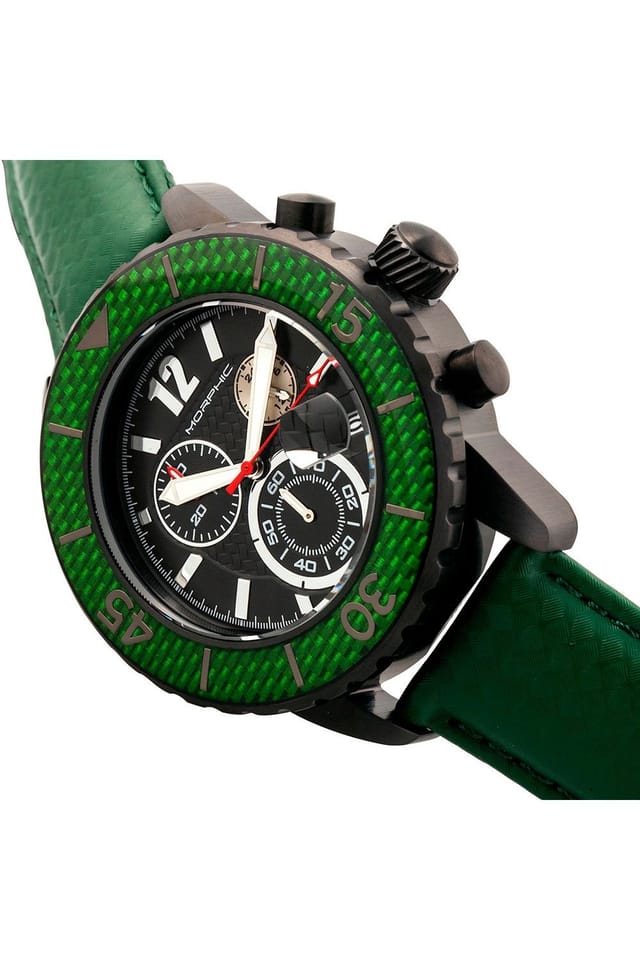 Morphic Morphic Men's M51 Series Chronograph Leather-Band Watch with Date in Green - 3