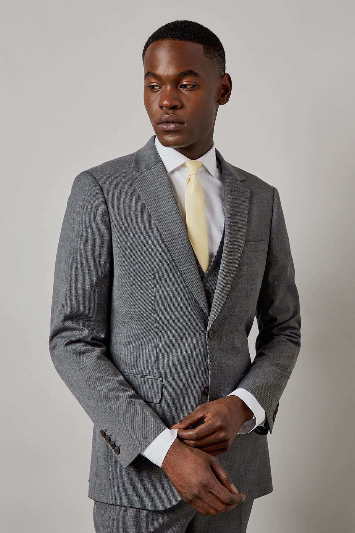 Burton Burton Men's Mid Grey Twill Slim Fit Suit Jacket