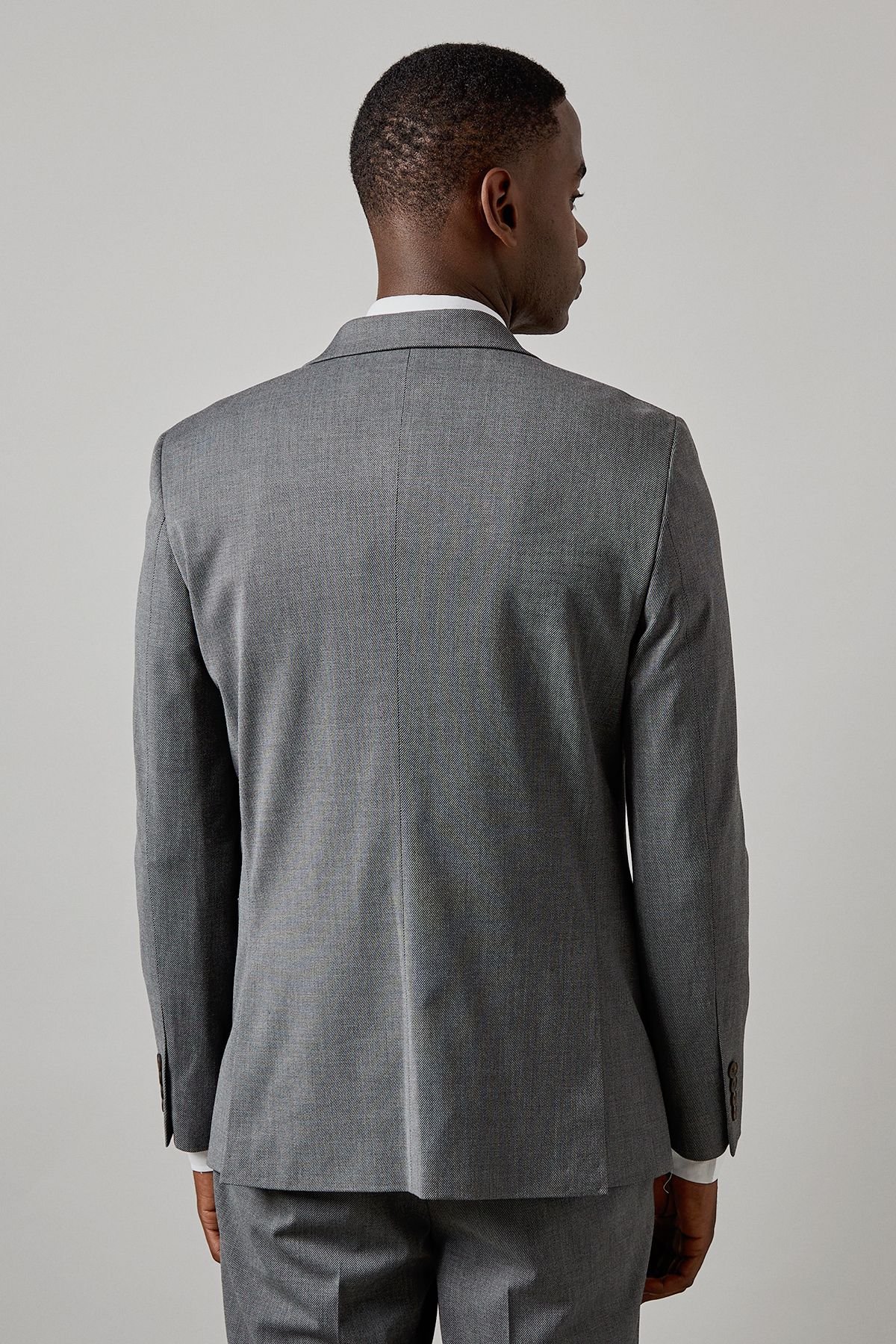 Burton Burton Men's Mid Grey Twill Slim Fit Suit Jacket - 3