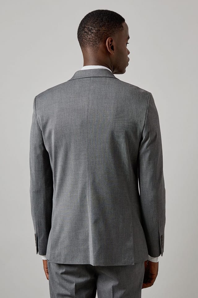Burton Burton Men's Mid Grey Twill Slim Fit Suit Jacket - 3