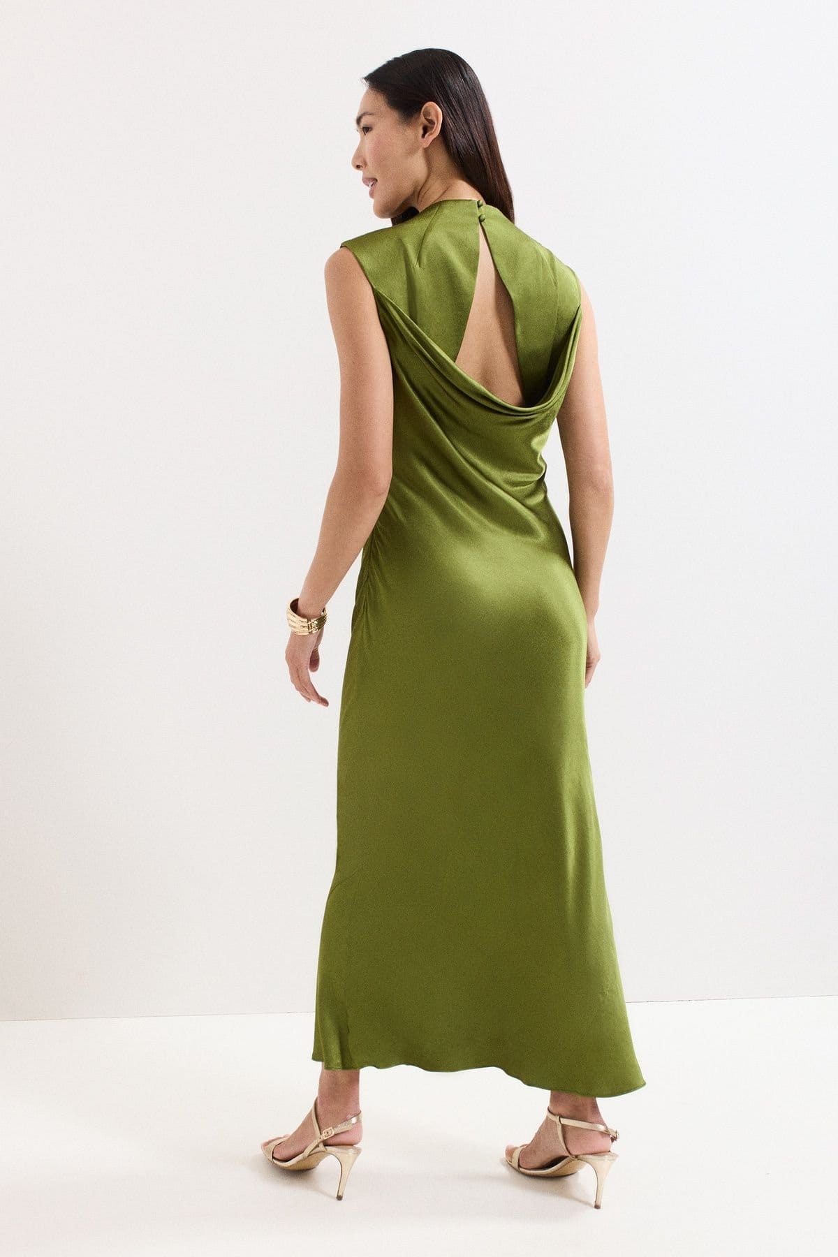 Phase Eight Phase Eight Women's Hallie Green Satin Cowl Neck Midi Dress in Olive - 4