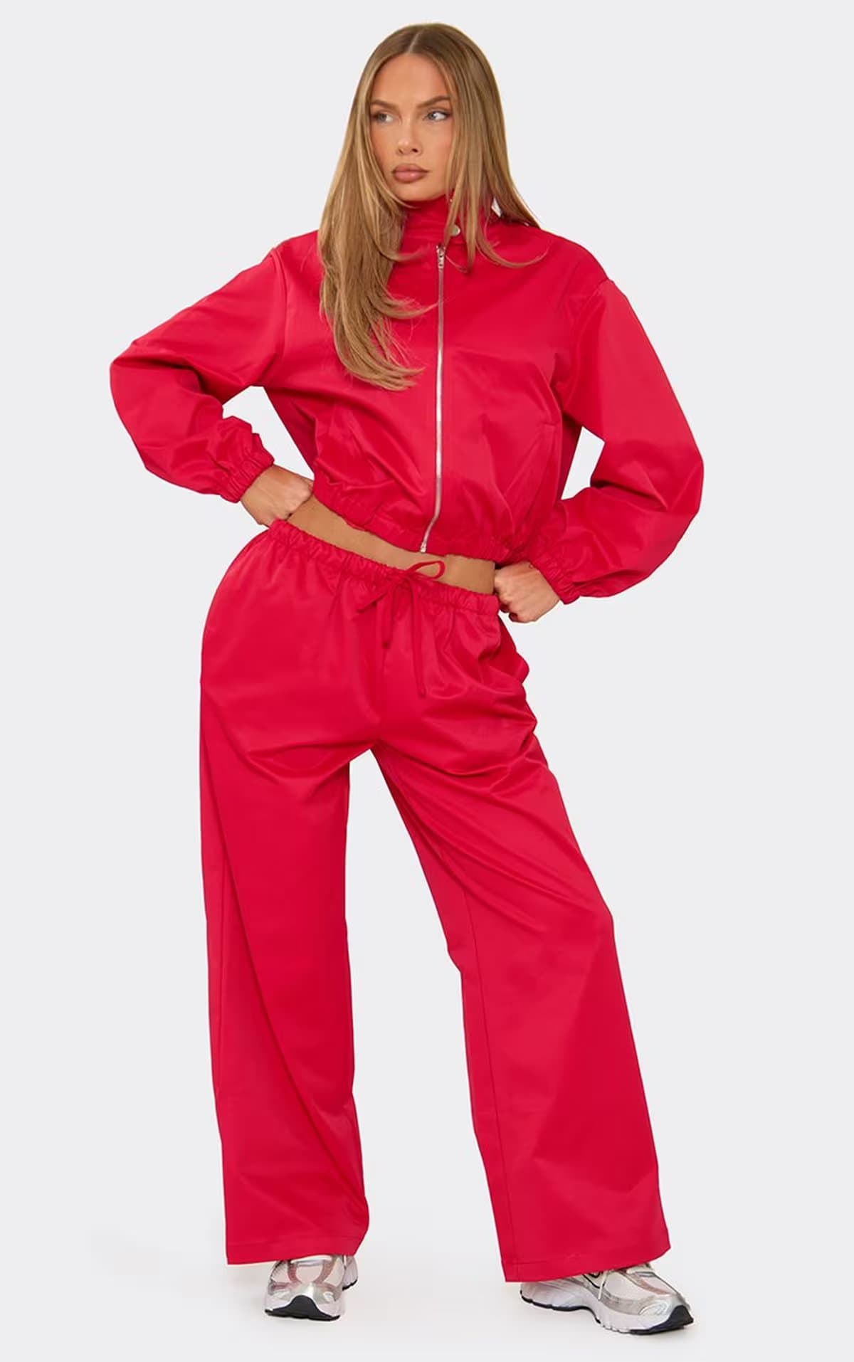 EGO Long Sleeve High Neck Zip Up Jacket In Red, Women's Size UK 6