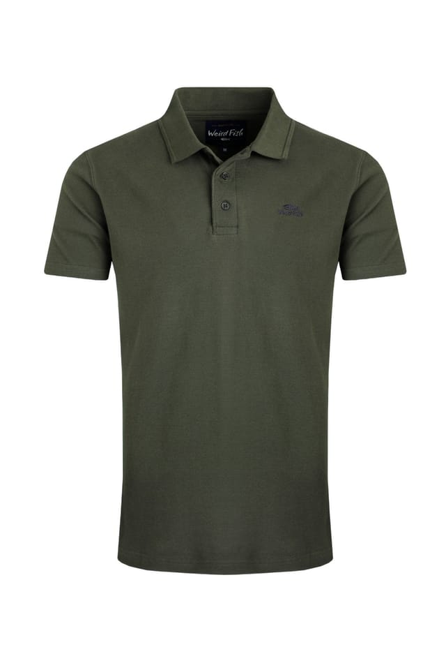 Weird Fish Weird Fish Men's Giles Pique Polo Shirt in Dark Green - 2