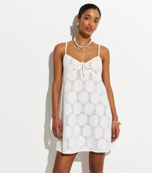 New Look Women's White Floral Lace Beach Mini Dress New Look - 3