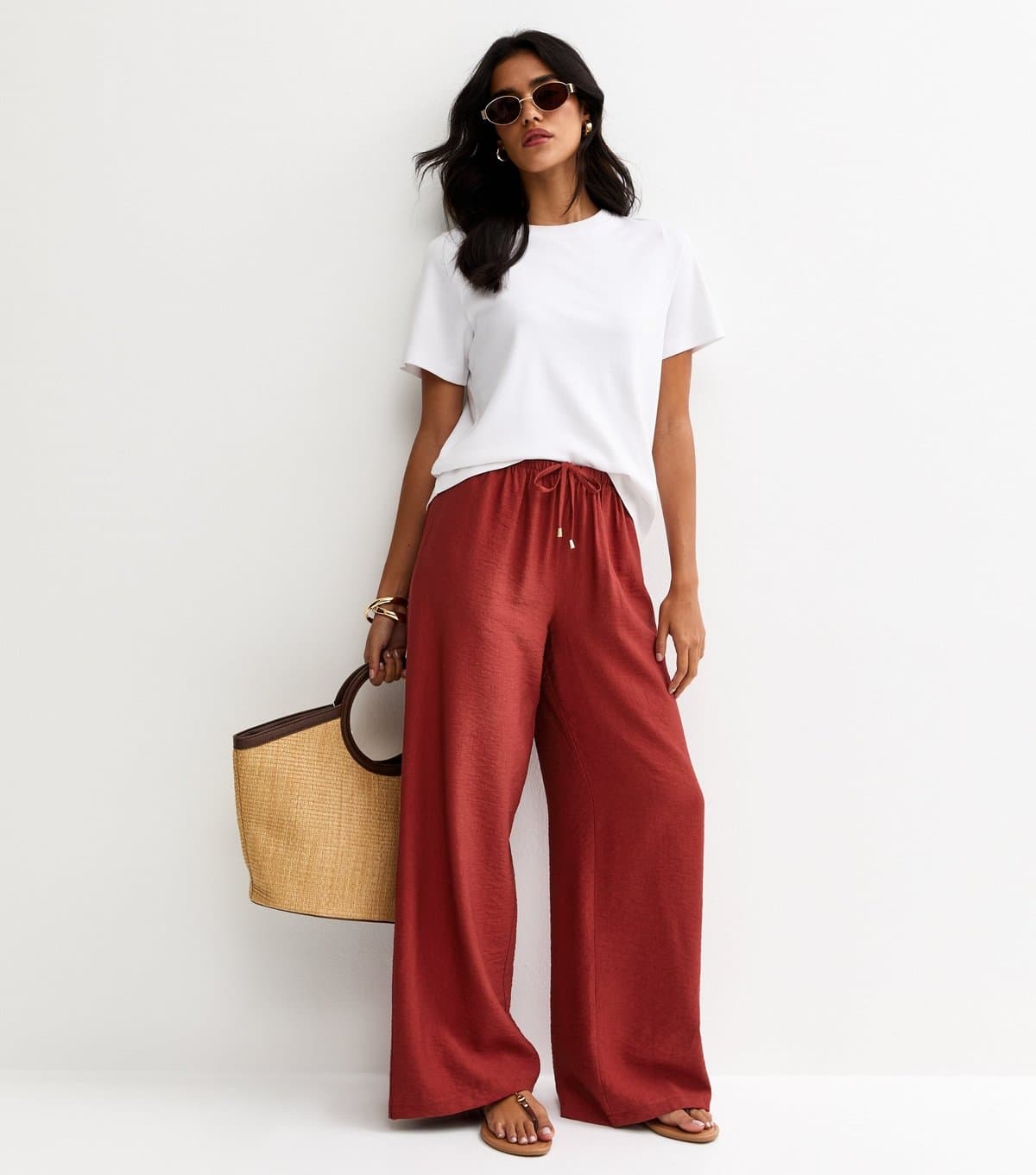 New Look Women's Rust Drawstring Wide Leg Trousers New Look