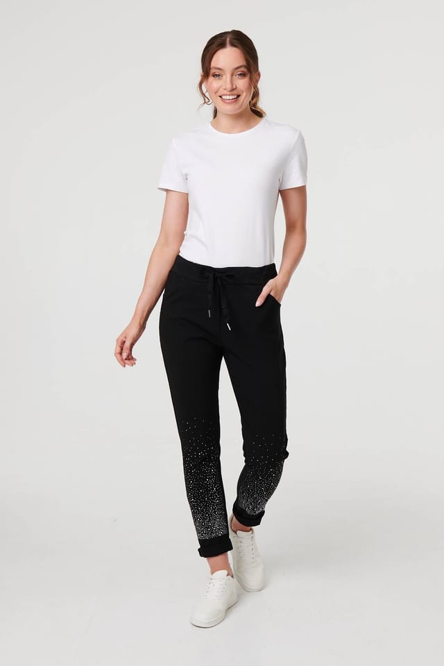Izabel London Izabel London Women's Diamante Detail Slim Cropped Trousers in Black - 2