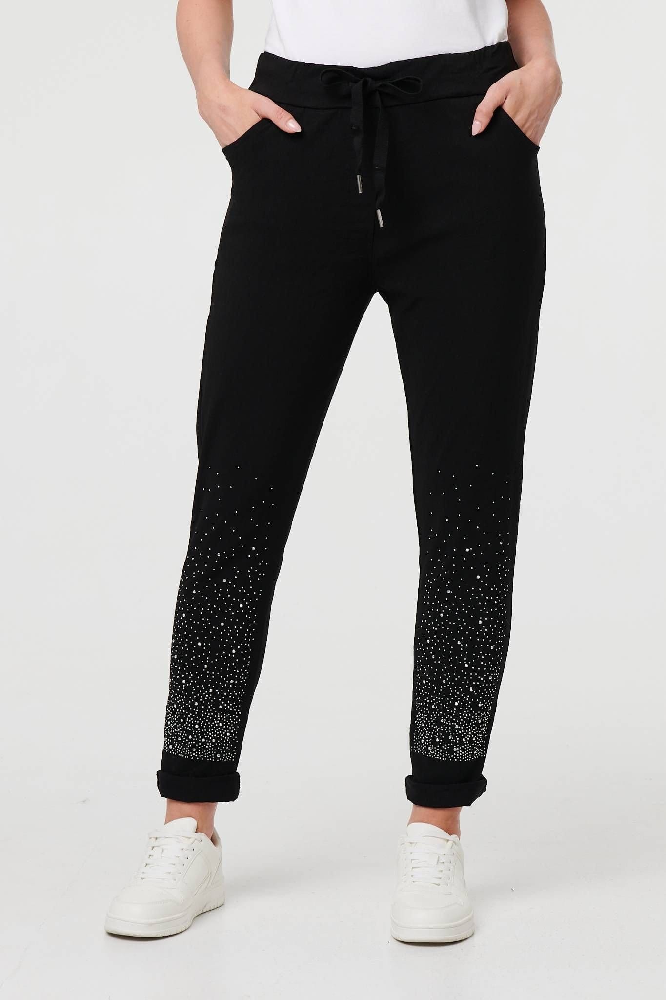 Izabel London Izabel London Women's Diamante Detail Slim Cropped Trousers in Black - 4