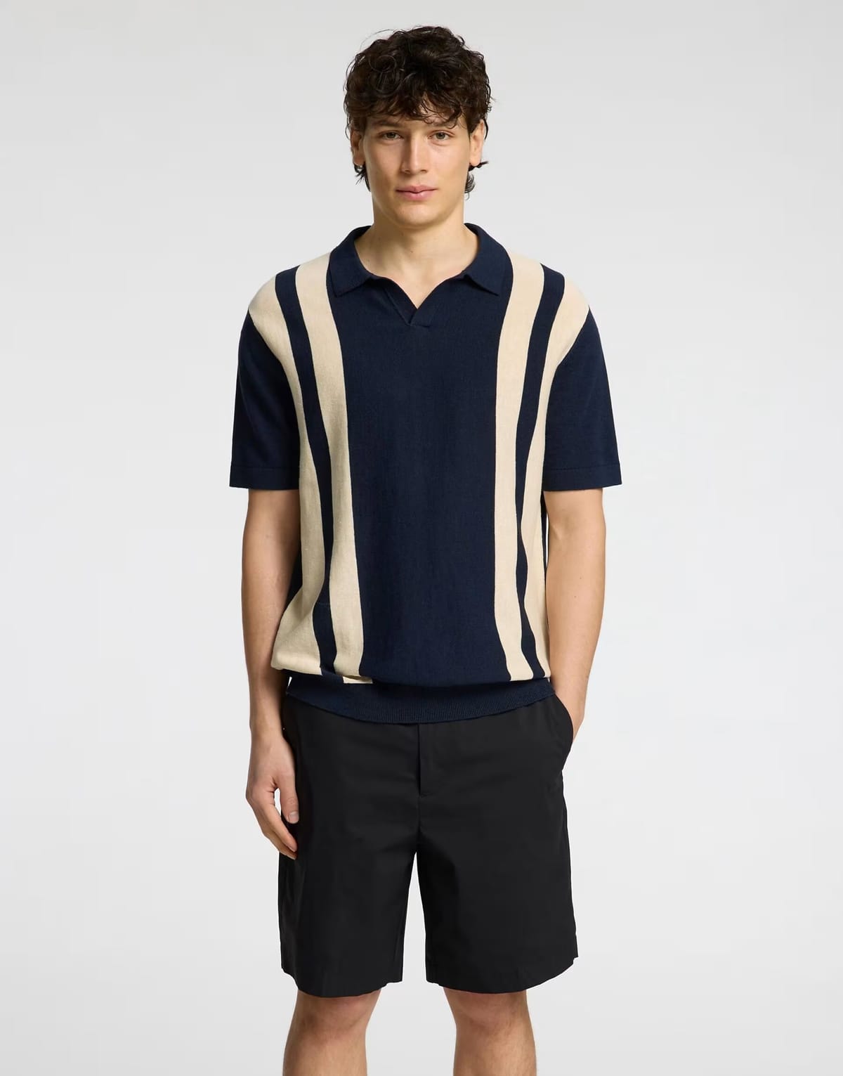 ASOS Selected Knitted polo shirt in sky captain - 1