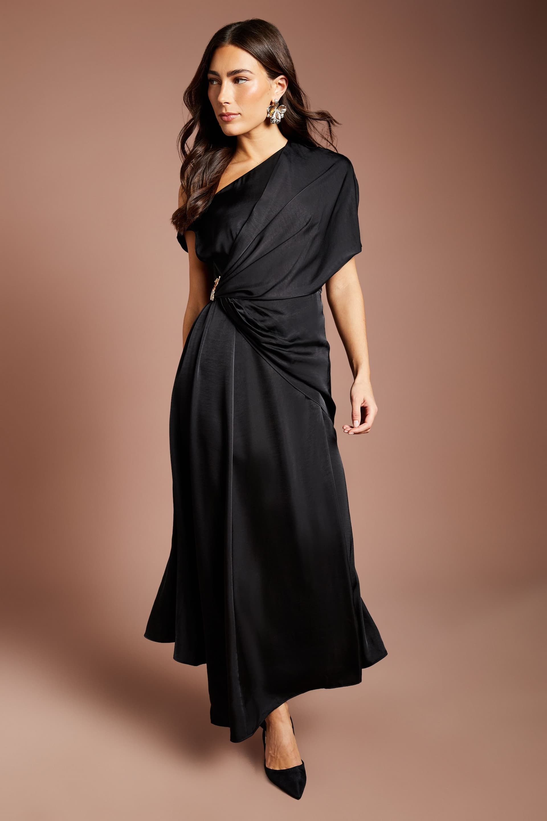 Coast Coast Women's Muse Drape Detail Satin Maxi Dress With Trim in Black
