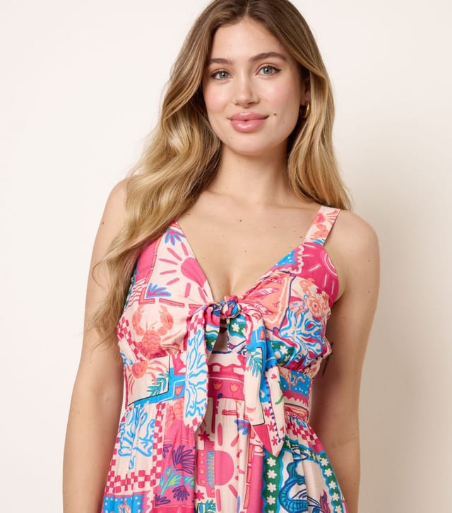Blue Vanilla Women's Pink Postcard Print Tie Front Jumpsuit Blue Vanilla New Look - 2