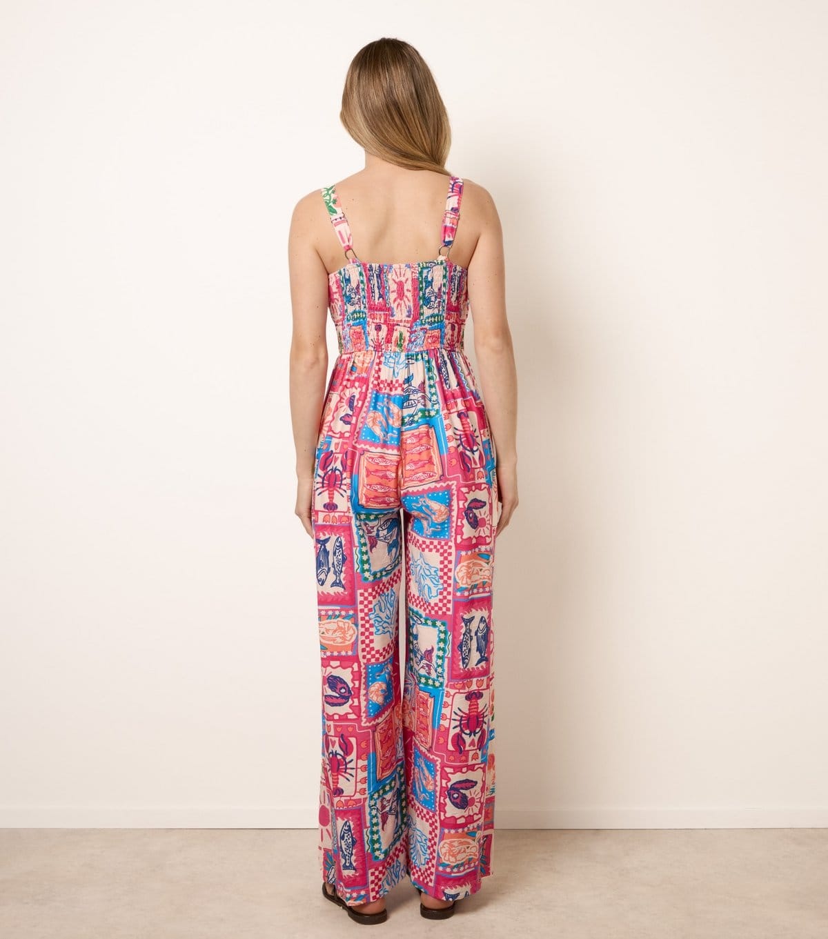 Blue Vanilla Women's Pink Postcard Print Tie Front Jumpsuit Blue Vanilla New Look - 4
