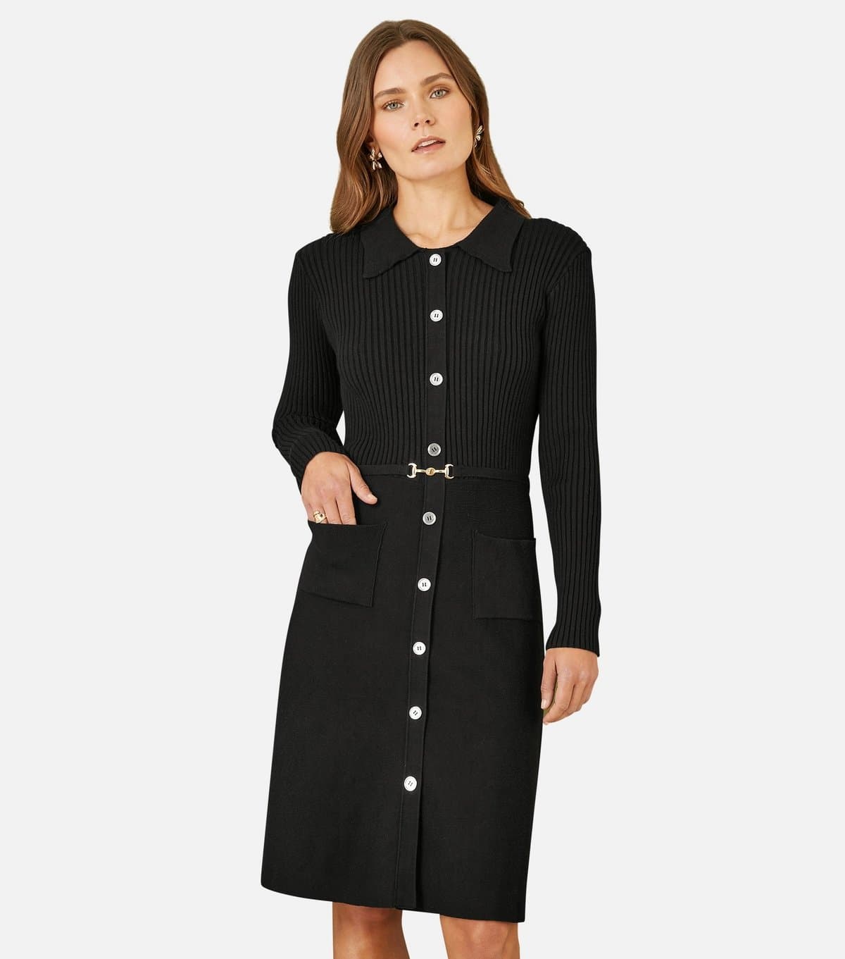 Yumi Women's Black Collar Button Through Dress Yumi New Look