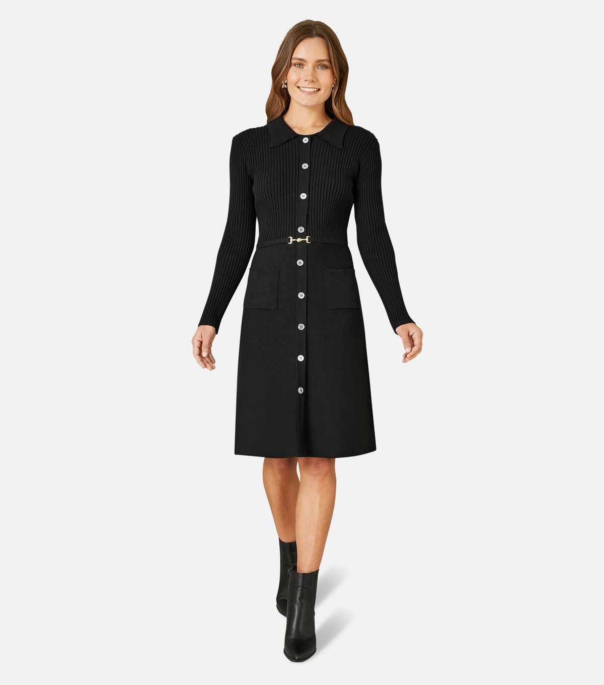 Yumi Women's Black Collar Button Through Dress Yumi New Look - 2