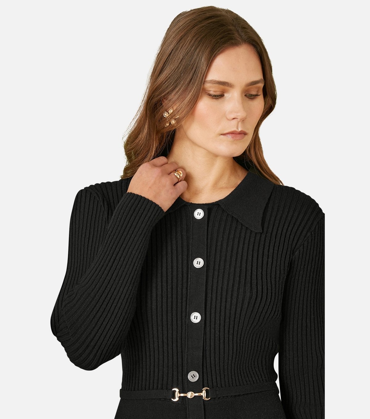 Yumi Women's Black Collar Button Through Dress Yumi New Look - 3