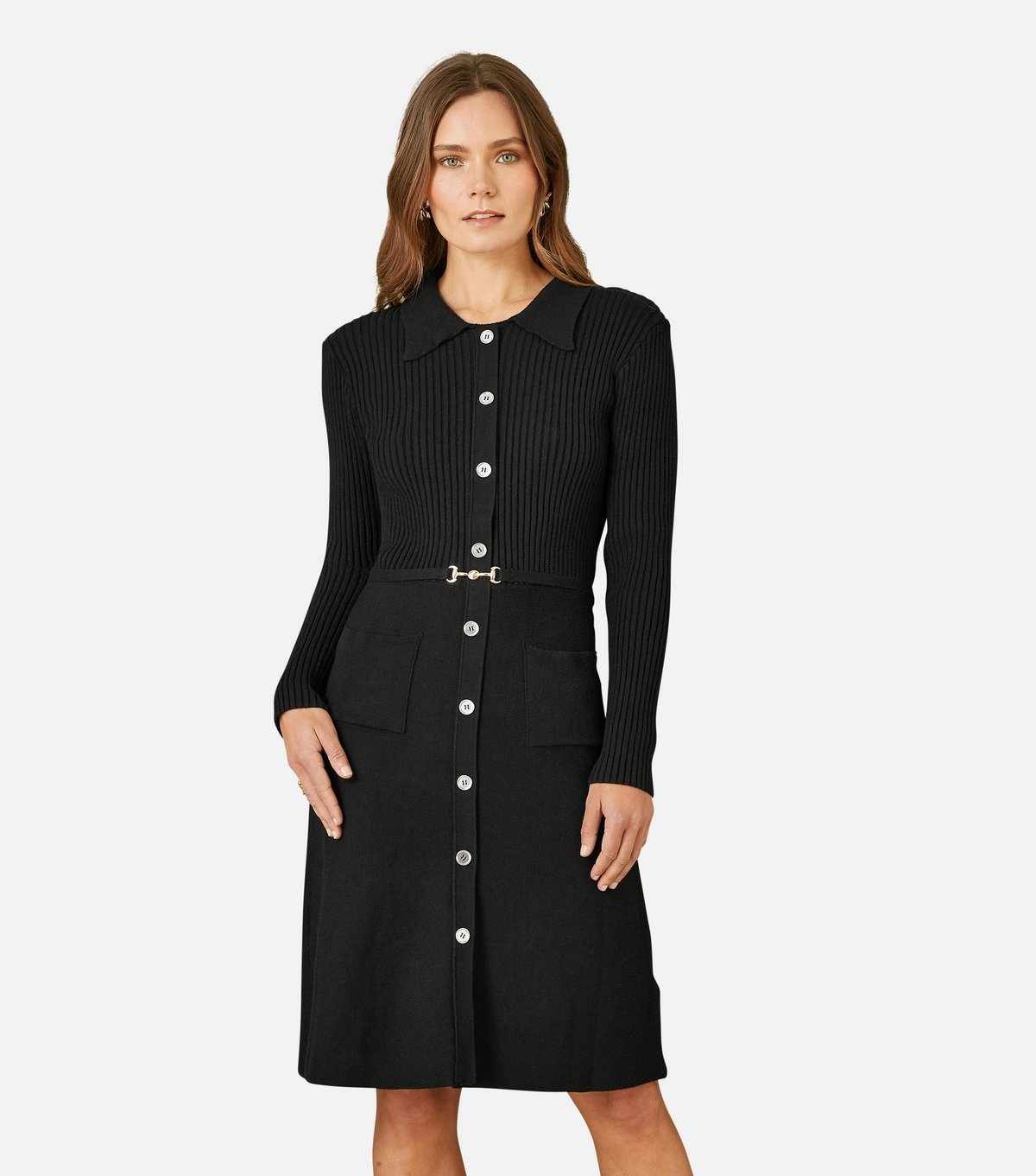 Yumi Women's Black Collar Button Through Dress Yumi New Look - 4