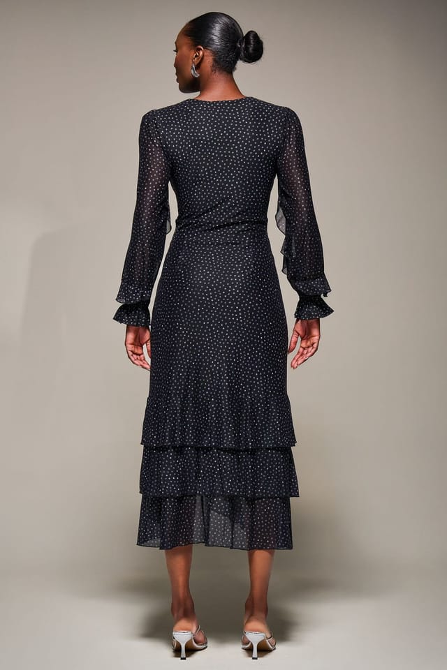 Jolie Moi Jolie Moi Women's Long Sleeve Frill Detail Mesh Maxi dress in Black - 2