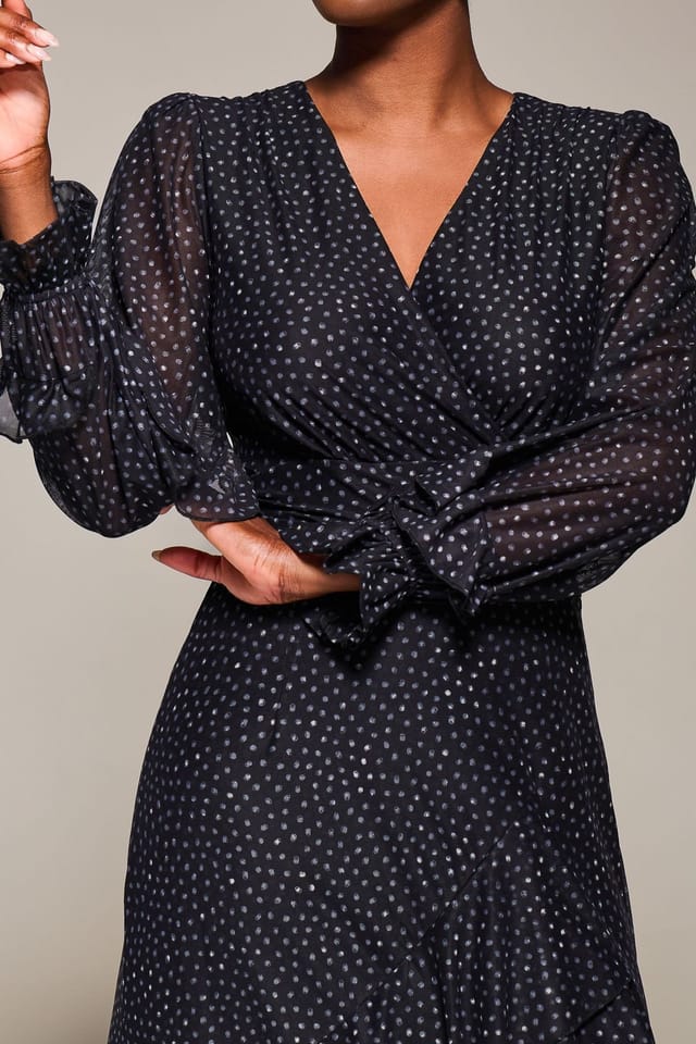 Jolie Moi Jolie Moi Women's Long Sleeve Frill Detail Mesh Maxi dress in Black - 3