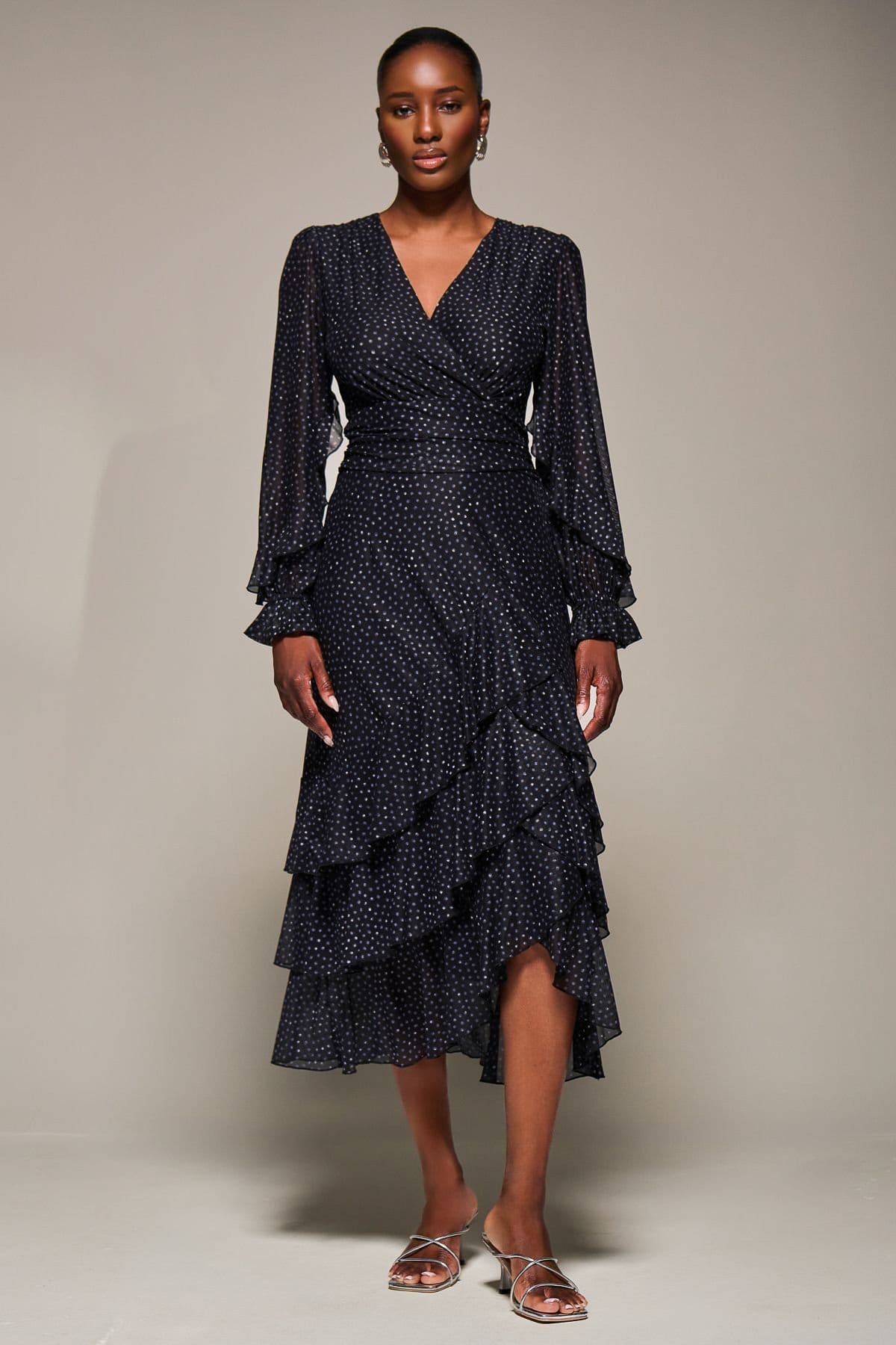 Jolie Moi Jolie Moi Women's Long Sleeve Frill Detail Mesh Maxi dress in Black - 4