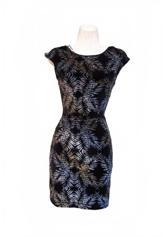 Topshop Topshop black silver gold palm tree glitter velvet bodycon party xmas dress 6