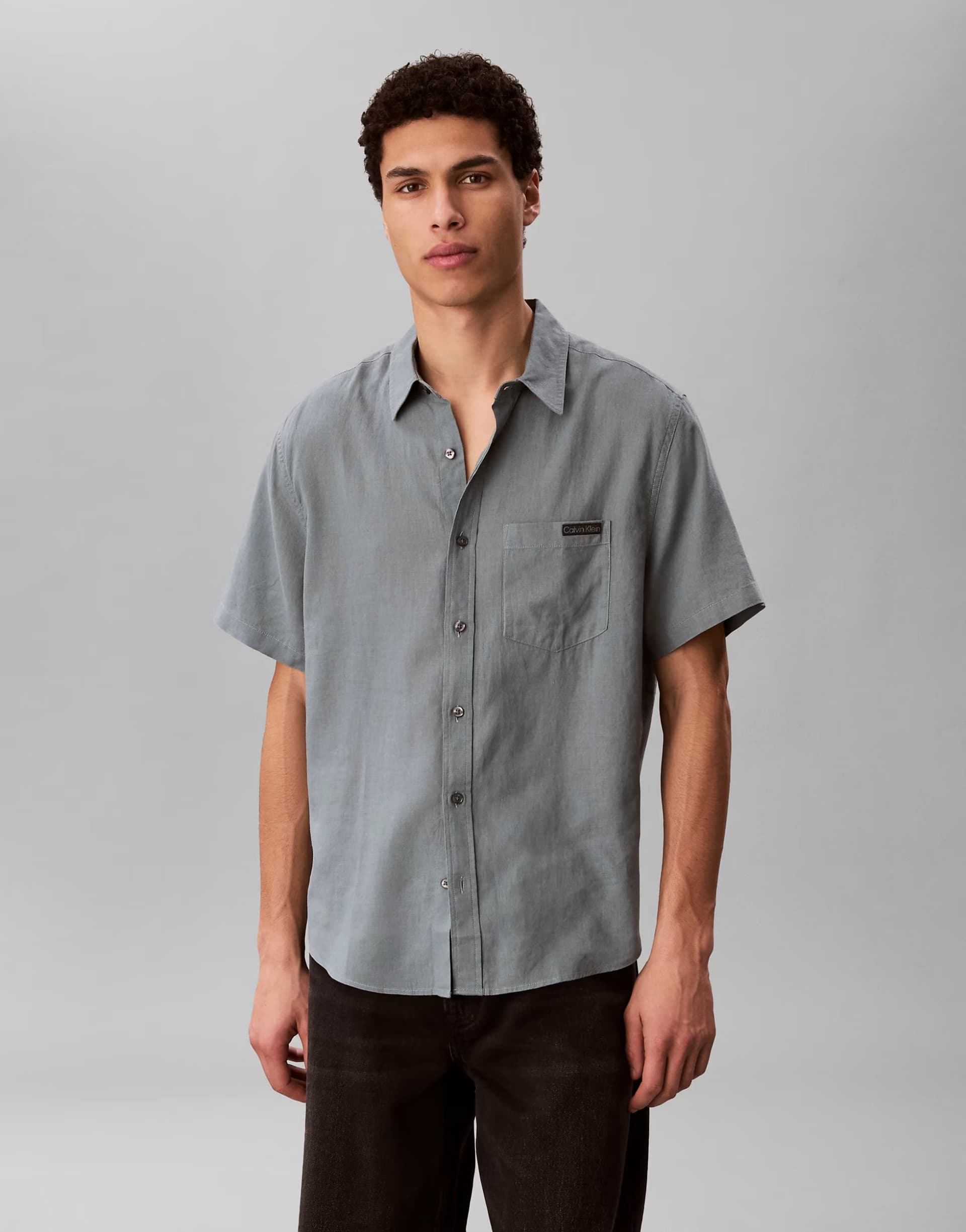 ASOS Calvin Klein Jeans casual linen short sleeve shirt in washed green