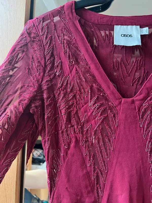 ASOS Deep Red Burgundy Sequin Embellished Dress 8 - 1