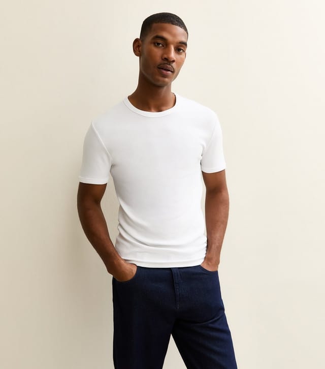 New Look Men's White Muscle Fit Ribbed Jersey T-Shirt New Look - 3