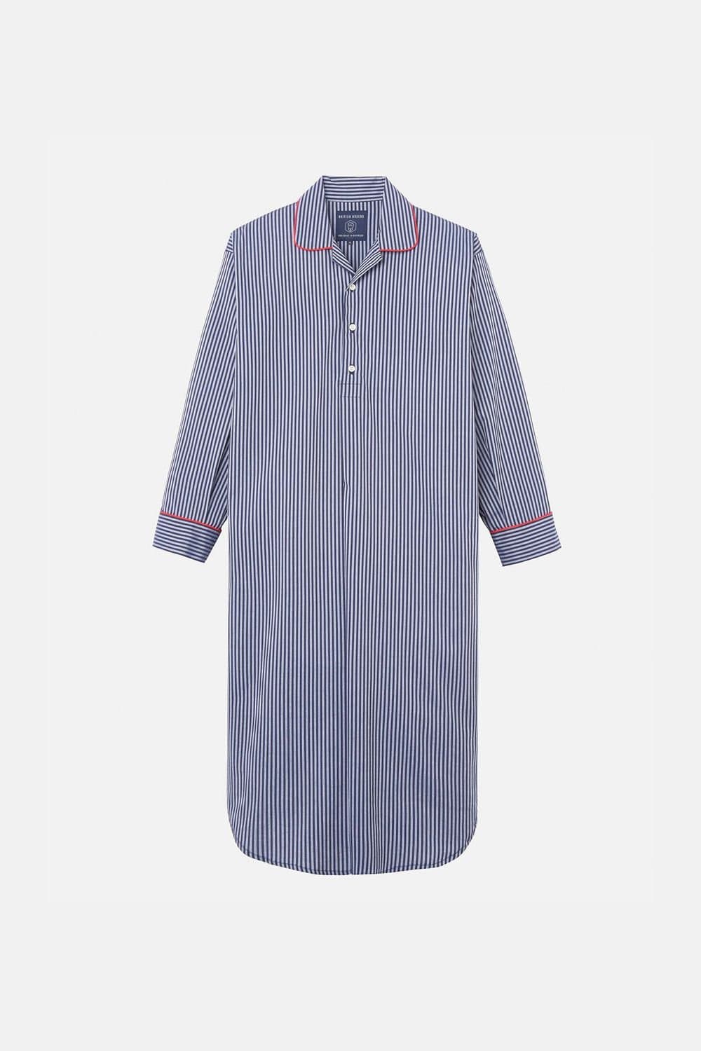 British Boxers British Boxers Men's "Winchester" Stripe Crisp Cotton Nightshirt in Navy