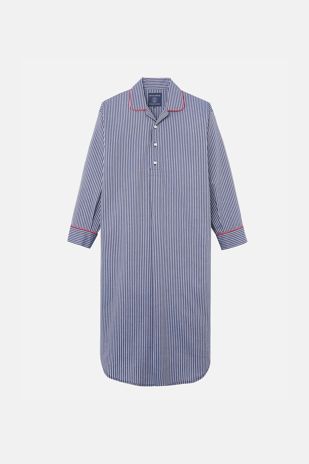 British Boxers British Boxers Men's "Winchester" Stripe Crisp Cotton Nightshirt in Navy - 2