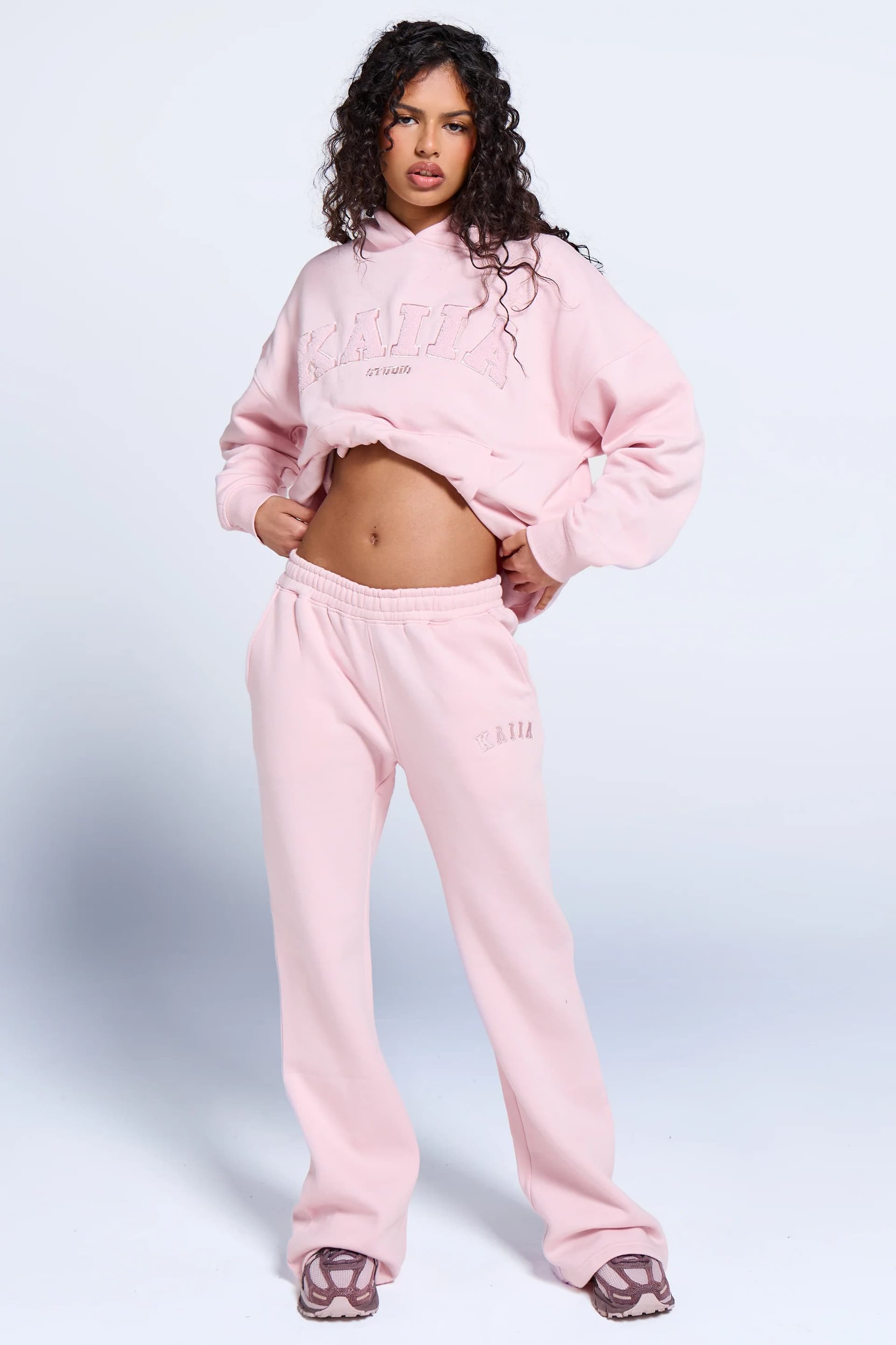 Kaiia Kaiia Logo Wide Leg Sweat Pants Baby Pink