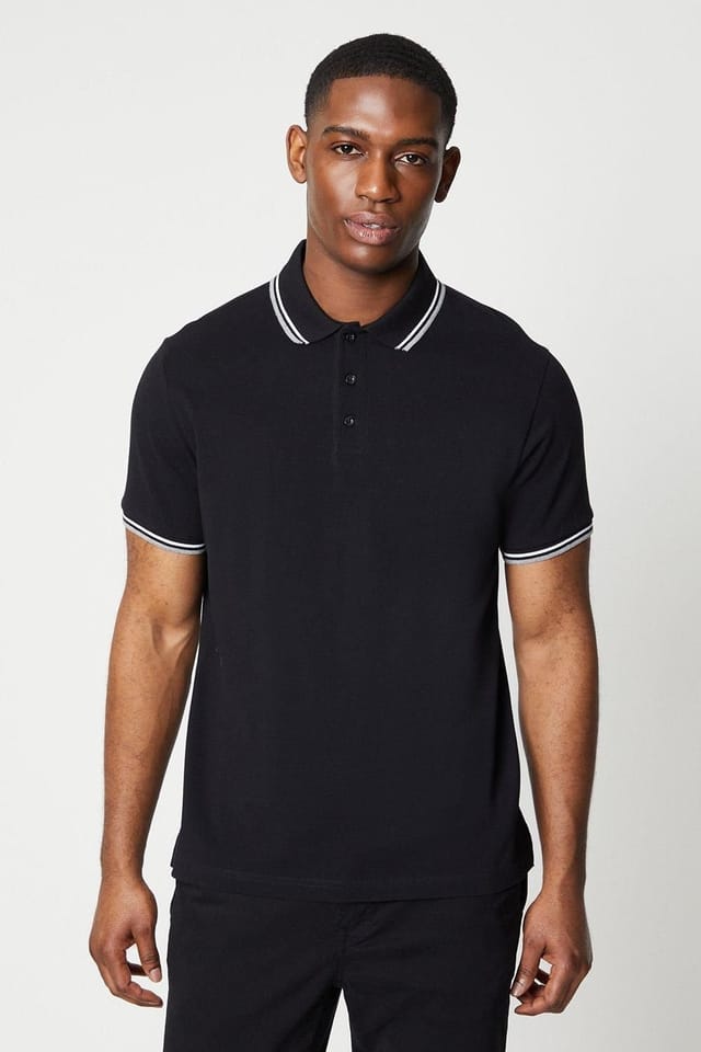 Maine Maine Men's 2 Pack Pure Cotton Tipped Polo Shirts Black/Grey - 2