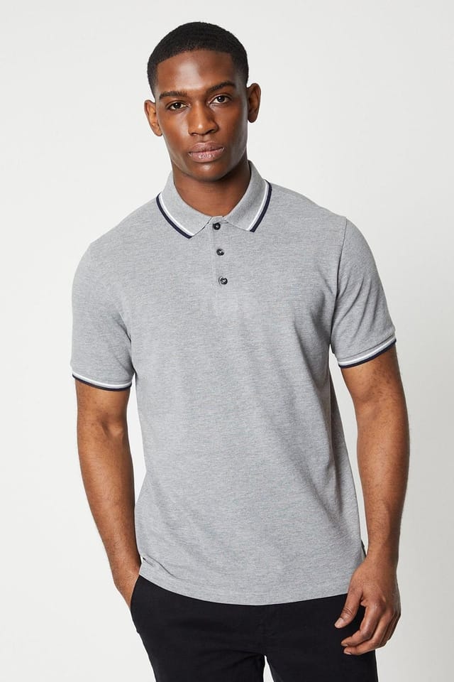 Maine Maine Men's 2 Pack Pure Cotton Tipped Polo Shirts Black/Grey - 3