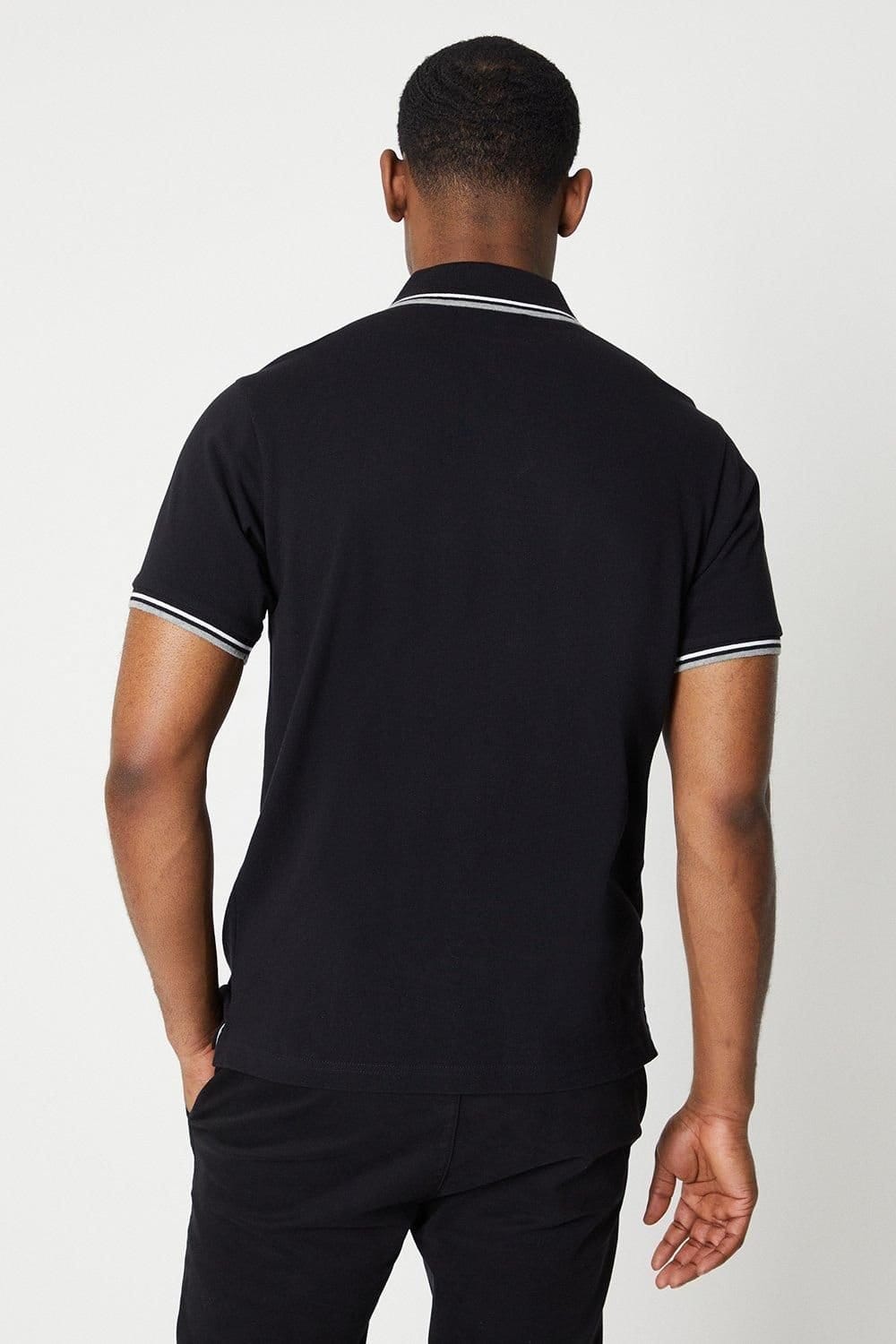 Maine Maine Men's 2 Pack Pure Cotton Tipped Polo Shirts Black/Grey - 4