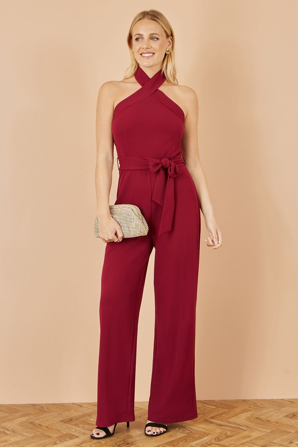 Yumi Yumi Women's Burgundy Cross Over Halter Neck Jumpsuit - 3