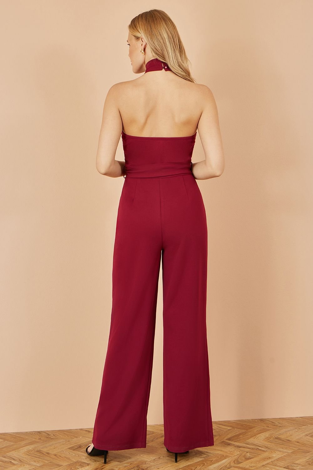 Yumi Yumi Women's Burgundy Cross Over Halter Neck Jumpsuit - 4