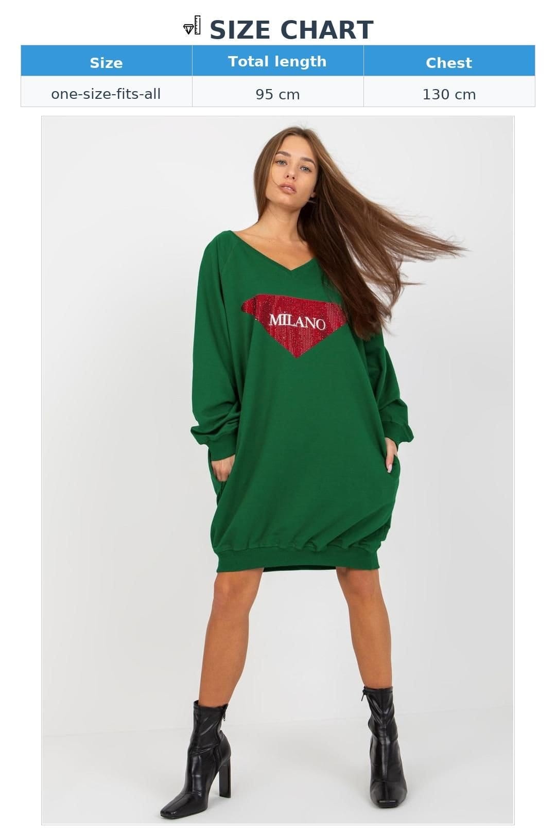 Love Lace Love Lace Women's Long V Neck Sweatshirt with Jet Stone Print Style 206025 in Green - 4